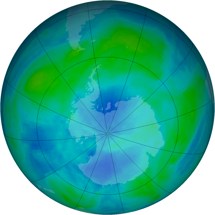 Antarctic ozone map for 22 February 1986